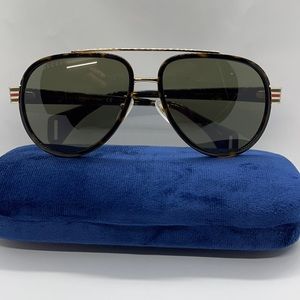 BNWT Gucci GG 0447S Tortoise Green Lenses 58-17